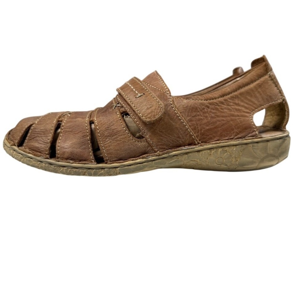 Josef Seibel Brown Leather Fisherman Sandals EU 40 Hook Loop Comfort Shoes - Picture 5 of 6
